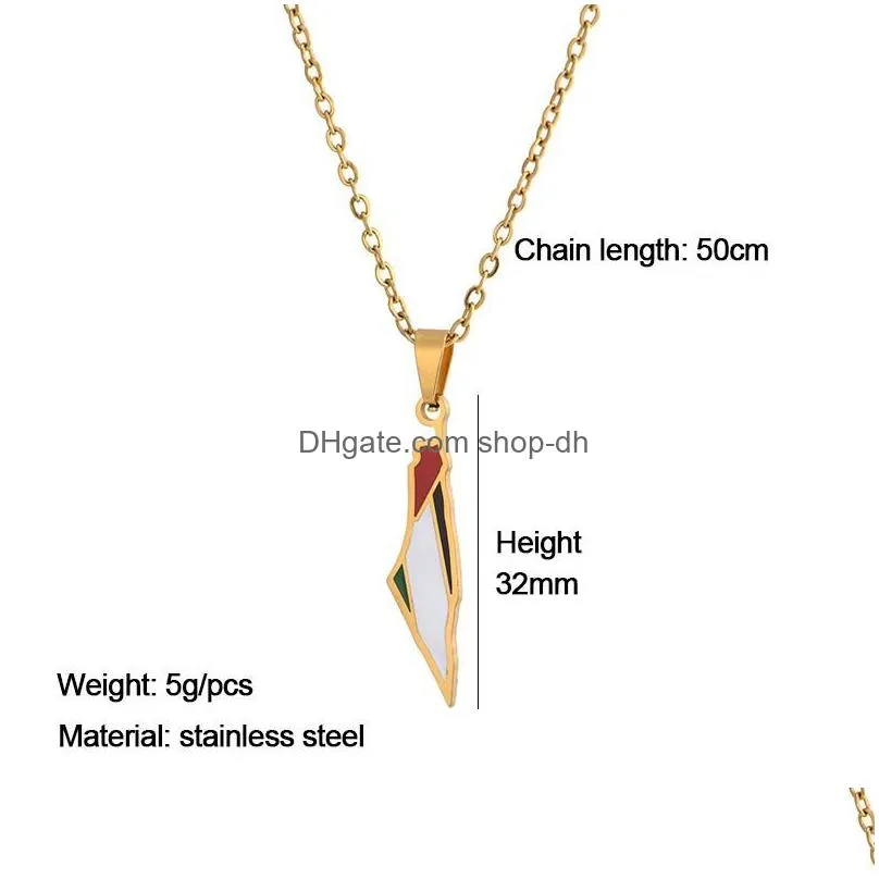 pendant necklaces fashion enamel drop oil israel and palestine map flag for women stainless steel jewelry party giftspendant