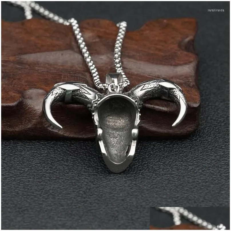 pendant necklaces gothic punk bull horn demon skull for mens trend street fashion accessories stainless steel chain necklace jewelry