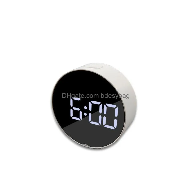 portable digital display alarm table clock night light round oval mirror led large display bedside clocks