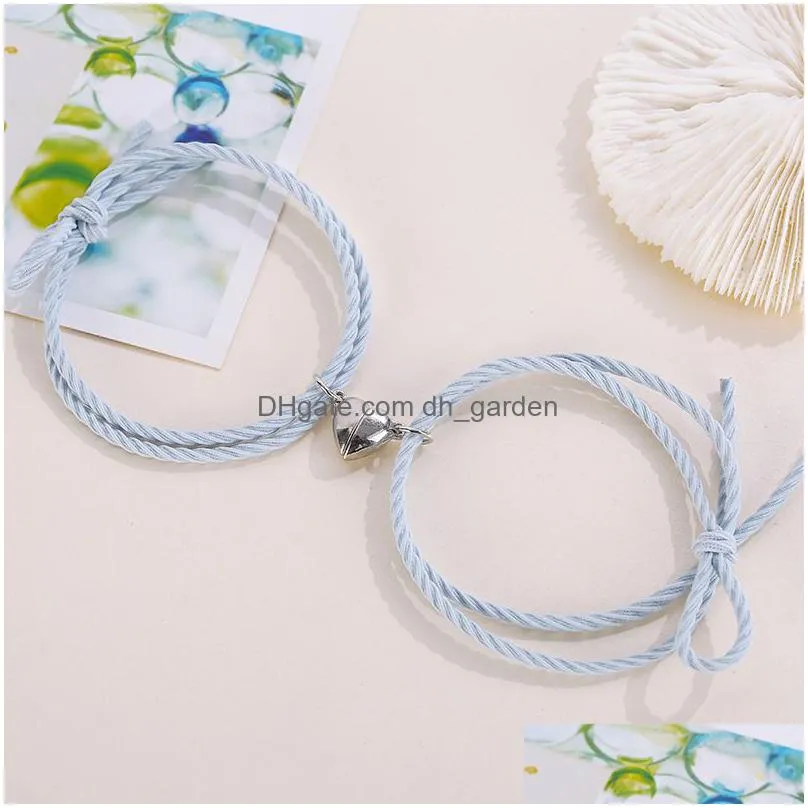 2pcs couple minimalist heart friendship bracelet hair rope braided magnetic distance bracelets lovers matching