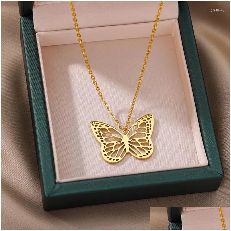 pendant necklaces fashion butterfly pendants for women 2023 goth charms choker stainless steel necklace chains jewelry gift