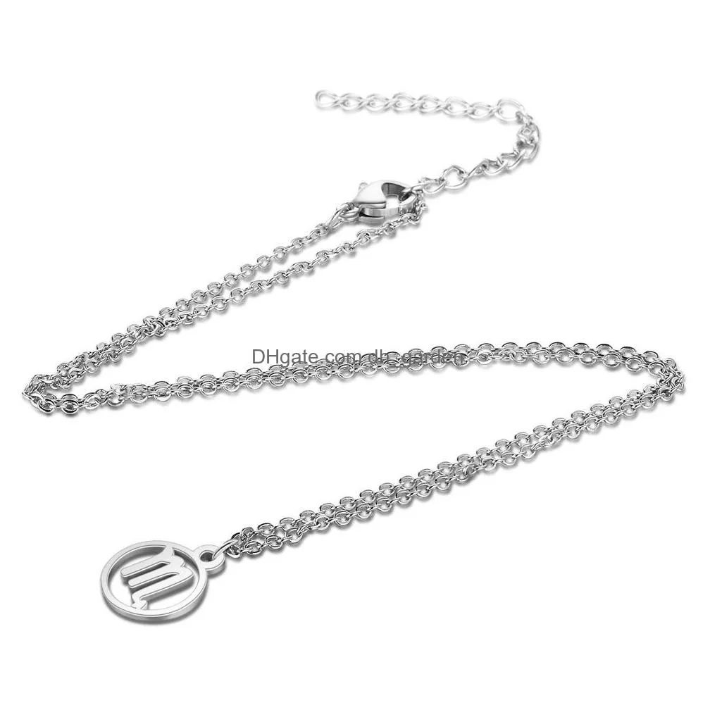 12 zodiac sign necklaces silver horoscope constellations stainless steel pendant necklace men women jewelry gift