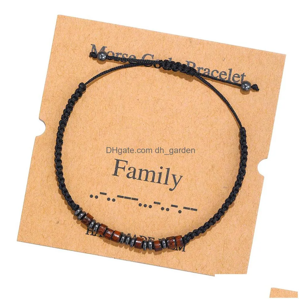 morse code bracelet strands adjustable wooden beaded weave bracelet bangle couple alphanumeric hand chain friendship testimonial gift