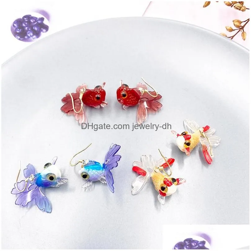 dangle chandelier rainbow gradient resin goldfish drop earrings for women girl purple red clear arcylic fish statement jewelry