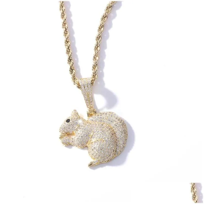 pendant necklaces cute lovely little squirrel gilded iced out cubic zircon necklace 24 chain charms bling hip hop jewelry morr22