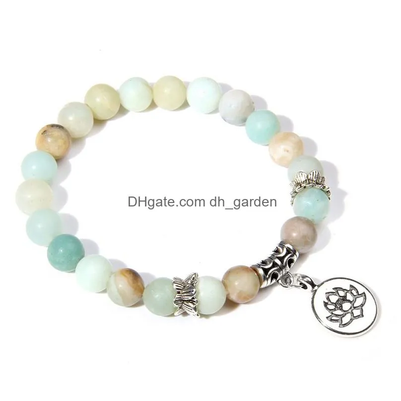 natural stone bracelet strands colourful beaded lotus charm sun flower spacer beads elastic bracelet jewelry gift for men women