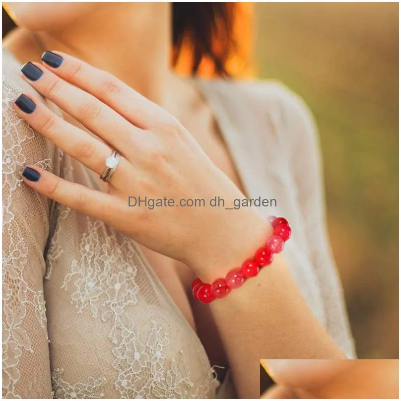 10mm cracked beaded bracelet strands natural white yellow blue crystal agate stone yoga bracelets for women men transfer lucky jewelry