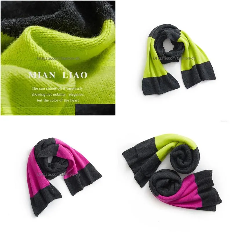 scarves womens bandana fashionable contrast color knit scarf simple casual joker neck long female winter warm outside