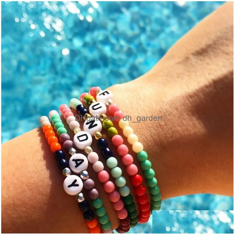 boho acrylic bead bracelet bangle custom jewelry multicolor handmade letter initial bracelets summer beach
