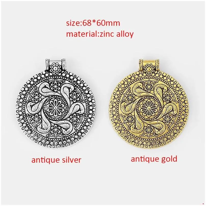 pendant necklaces 2pcs mix color charms movable circle open swirl bohemia flower ganesha pattern lucky large huge necklace making
