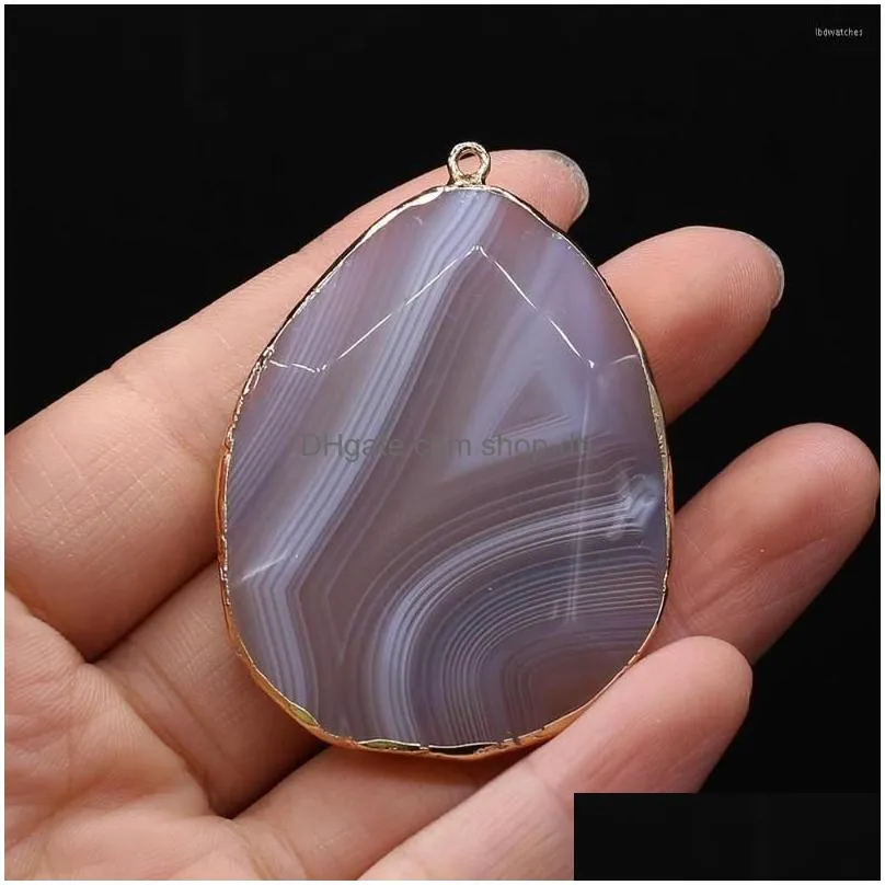 pendant necklaces natural stone oval shape gilt edge grey agate charms for diy bracelets jewelry making accessories size 40x55mm