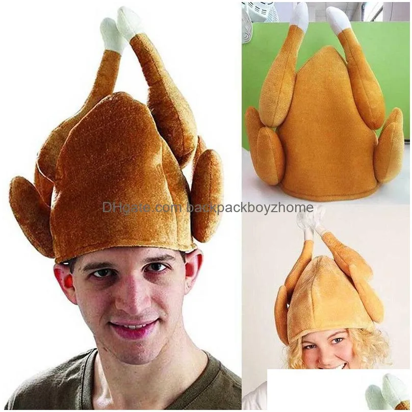 roasted turkey hat thanksgiving day party funny adults outfit accessory orange costume dress up props