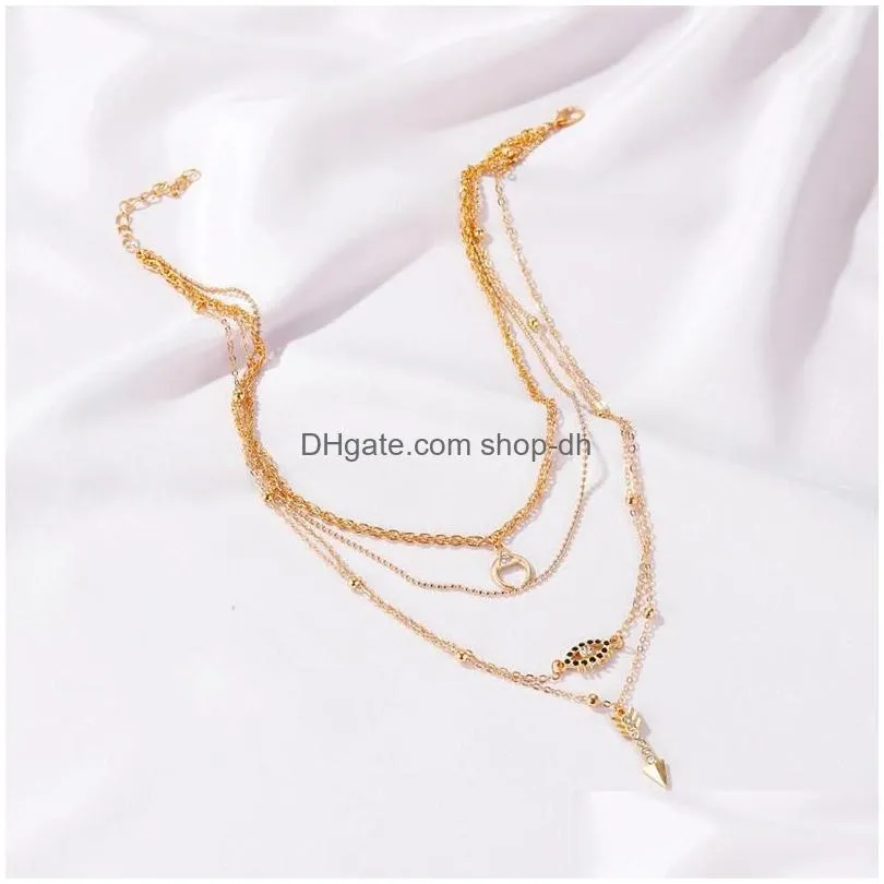 pendant necklaces gold silver color crescent moon eye arrow necklace women vintage multilayer tassel collar jewelry giftpendant