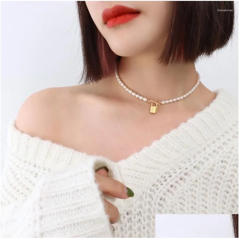 pendant necklaces women  water pearl hitch necklace lock stainless steel 18k gold designer jewelry luxury quality ins korean