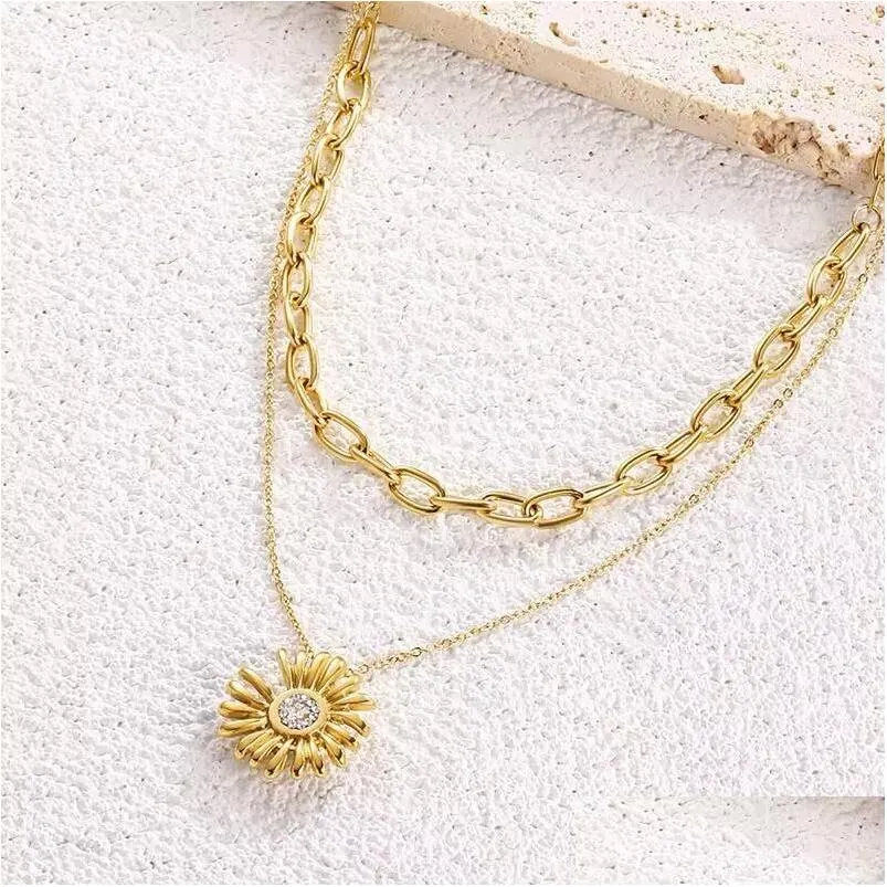 pendant necklaces gold plated stainless steel necklace for women sunflower choker chain engagement fashion jewelry gifts