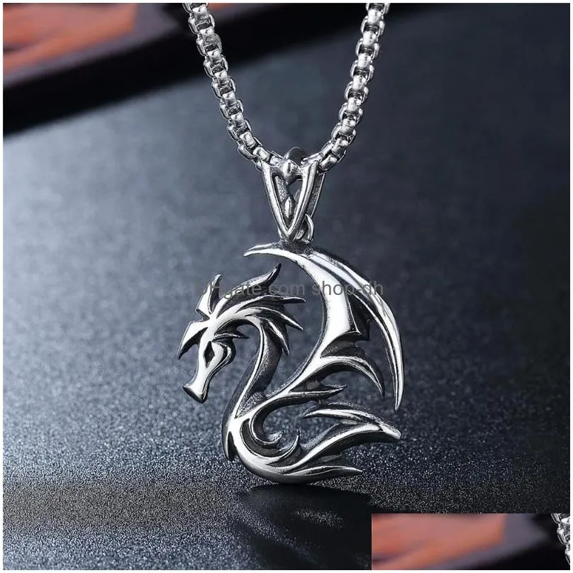 pendant necklaces korean style hollow flame dragon necklace punk stainless steel biker men chain fashion jewelry gifts