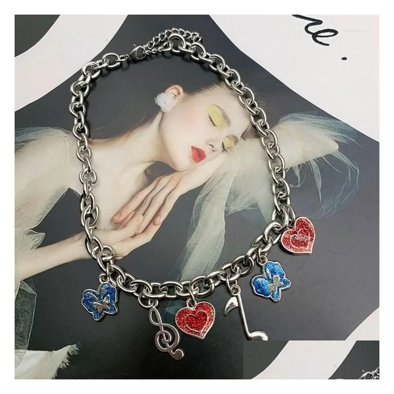 pendant necklaces harajuku butterfly note peach heart sweet cool personality short chain hiphop rock trend accessories for women