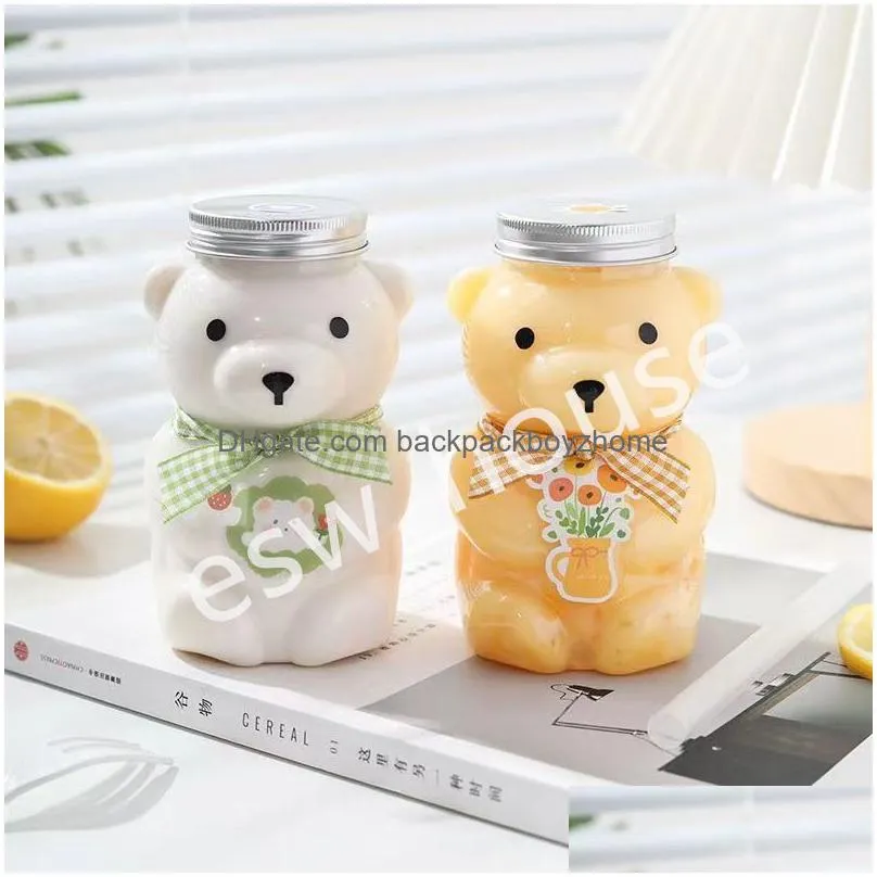 500ml bear shaped plastic water bottle disposable juice beverage milk tea bottles for kids