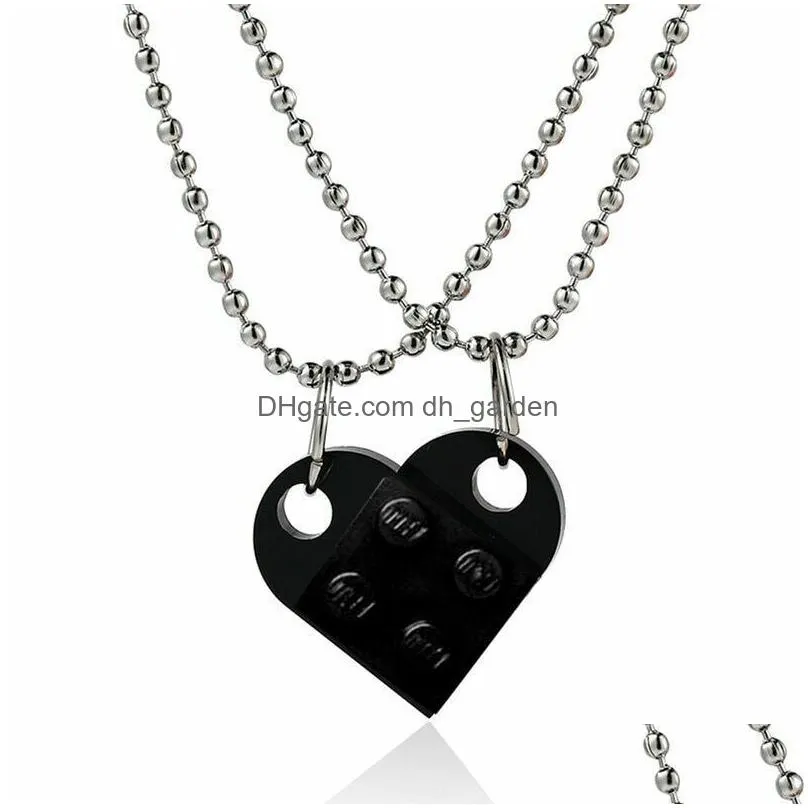 2pcs beads building brick heart necklace for women men love couple valentines gifts punk girlfriend necklaces jewelry