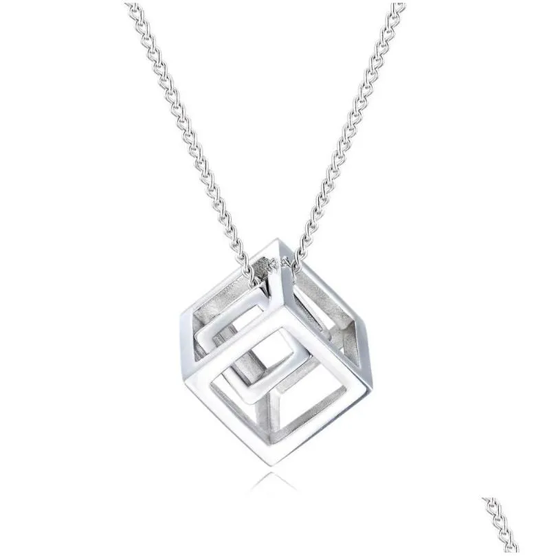 pendant necklaces stainless steel hollow cube necklace for men woman link chain jewelry gift drop wholesalependant