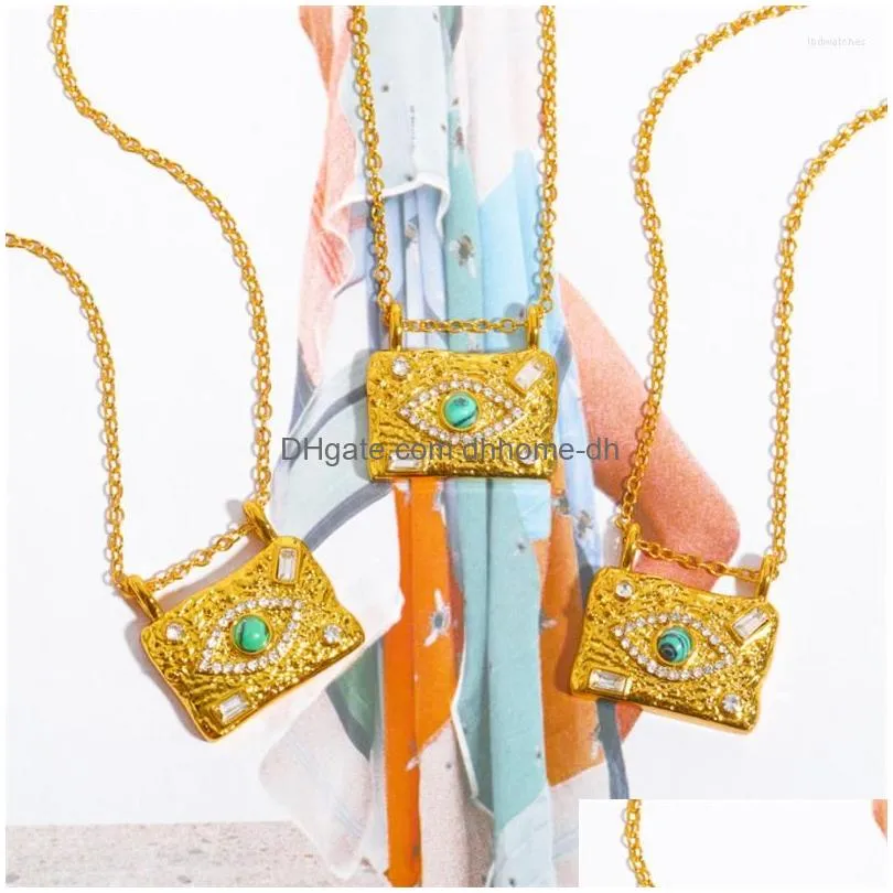 pendant necklaces aomu ins french gold color inlaid crystal green zircon stone eye square pendants for women wedding jewelry olho