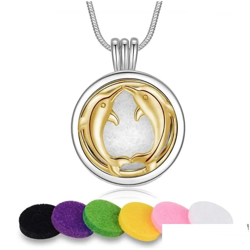 pendant necklaces eudora 20mm two dauphin flower necklace round perfume locket  oils diffuser aroma diy jewelry