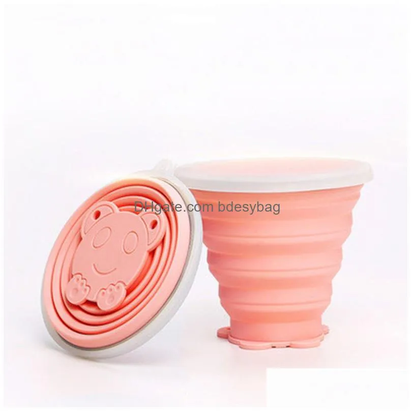 silicone collapsible travel cup drinkware 250ml portable folding camping cup with lids