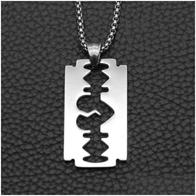 pendant necklaces razor blade necklace stainless steel heart heartbeat jewelry men women hip hop judas priest lover gift polishedpendant