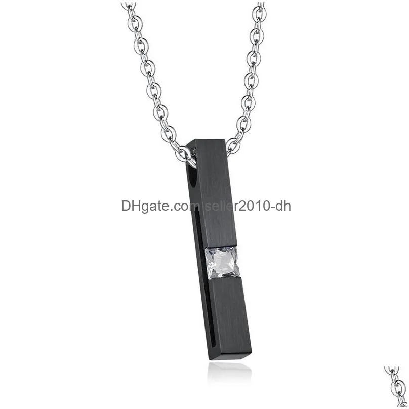 pendant necklaces zircon square stainless steel woman pendants chain couples for girlfriend jewelry creativity gift wholesale