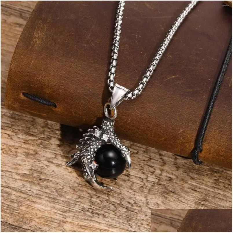 pendant necklaces mens rock punk dragon claw with crystal ball charm waterproof stainless steel amulet collar gifts jewelry
