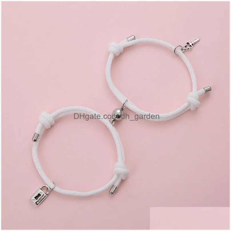 magnetic couples bracelets love lock key charm mutual attraction relationship matching friendship rope bracelet jewelry