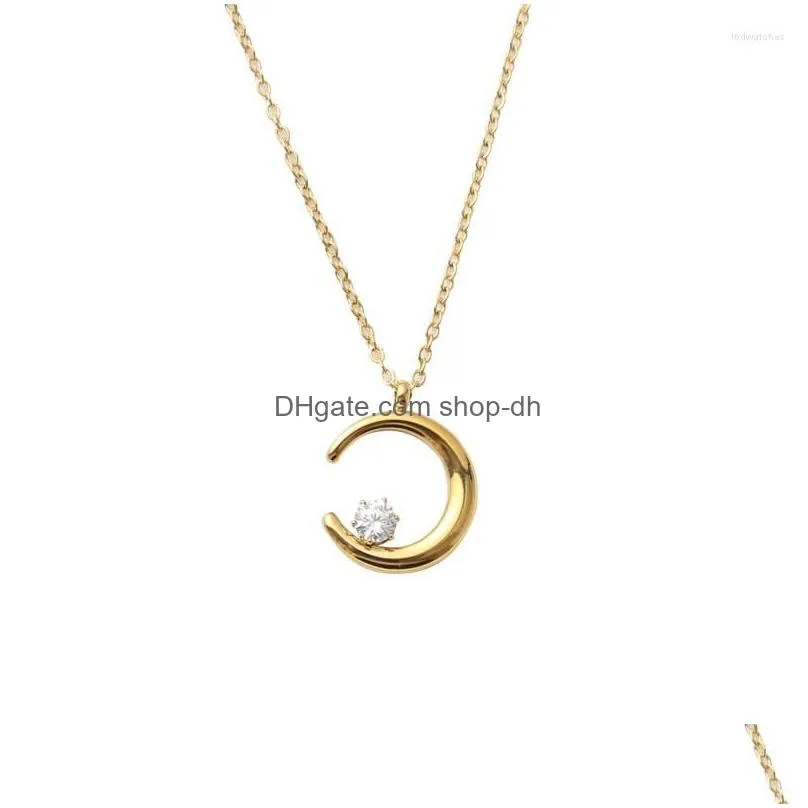 pendant necklaces stainless steel crescent moon necklace for women zircon stone minimalist elegant trendy jewelry 2022