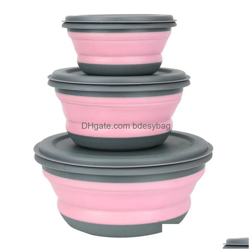 portable collapsible food storage containers with lids 3pcs/set foldable picnic camping bow bento lunch box