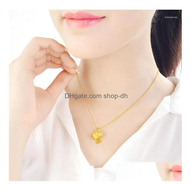 pendant necklaces pure 24k yellow gold womens hollow coin gourd 3.85g