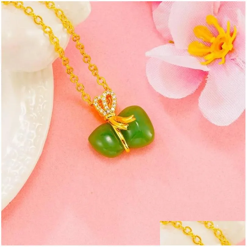 pendant necklaces unique pure natural stone crystal gourd clavicle for women 24k gold chain choker necklace christmas gifts