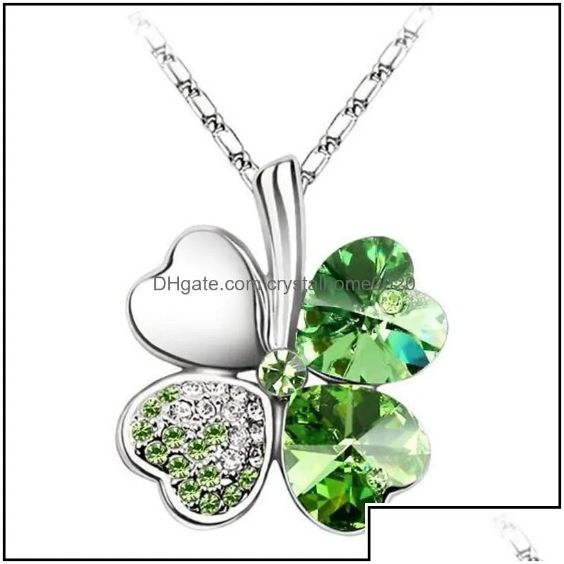 pendant necklaces austrian crystal clover necklace charm 18k white gold plated jewelry made with elements four leaf drop delivery pen