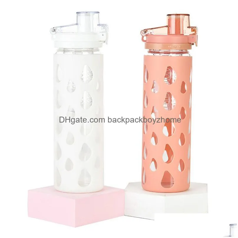 21oz silicone insulated straight glass bottle sport yoga travel water drinkware with anti slip silicone sleeves