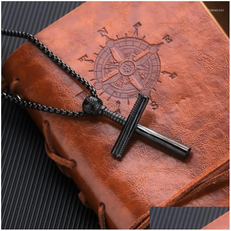 pendant necklaces miqiao stainless steel titanium baseball bat cross vintage collar chains necklace for women men friends gift jewelry