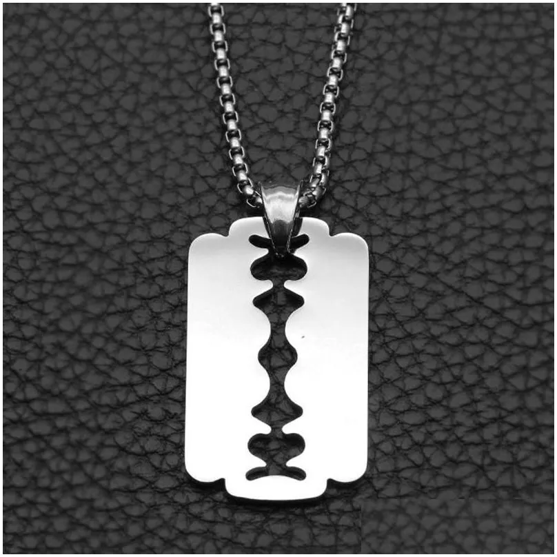 pendant necklaces razor blade necklace stainless steel heart heartbeat jewelry men women hip hop judas priest lover gift polishedpendant