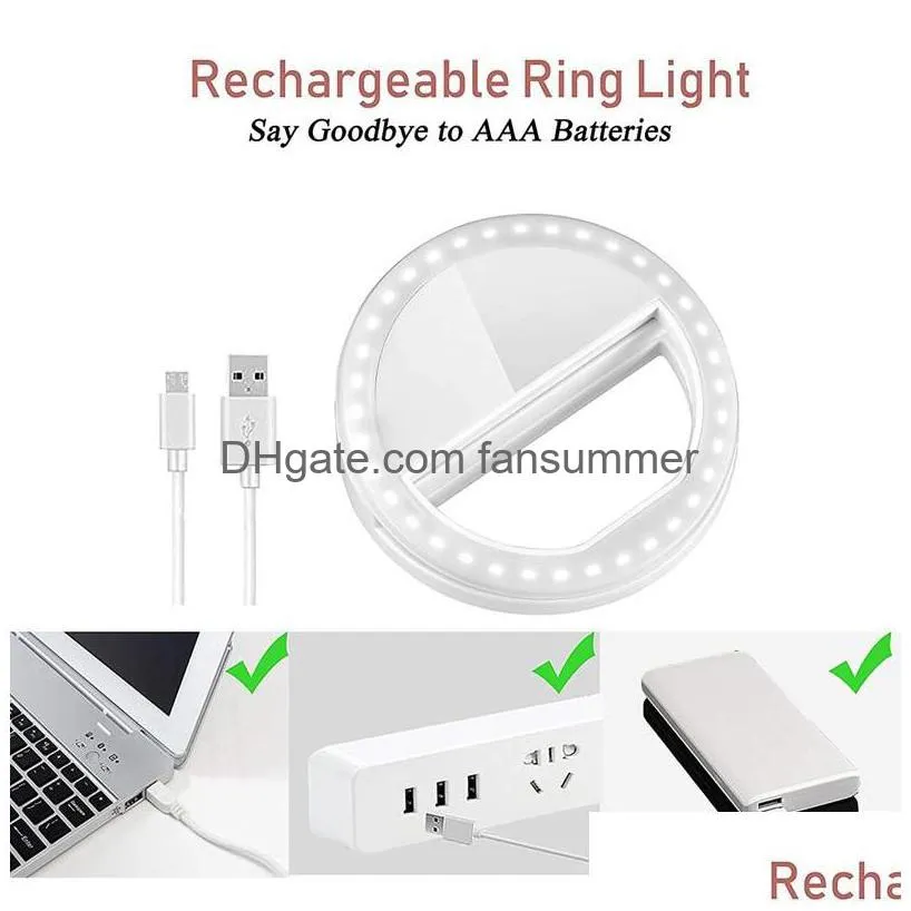 rk12 rechargeable selfie ring light with led camera photography flash light up selfie luminous ring with usb cable universal for all