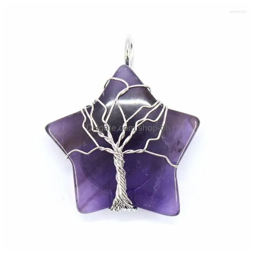 pendant necklaces natural stone star tree of life wire wrap aventurine amethyst rose quartz opal for jewelry making necklace