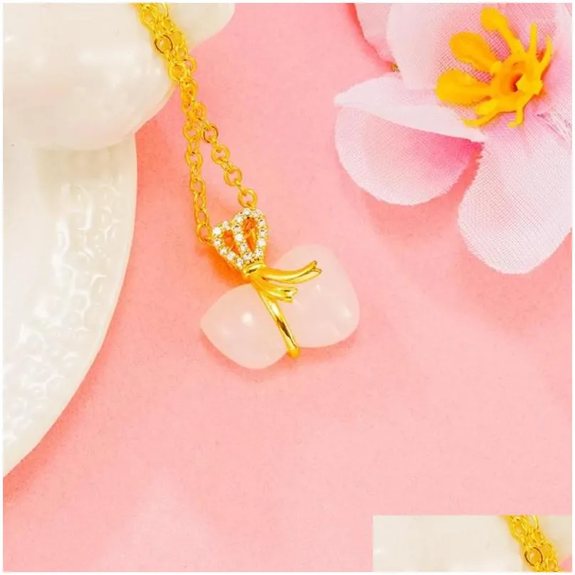 pendant necklaces unique pure natural stone crystal gourd clavicle for women 24k gold chain choker necklace christmas gifts