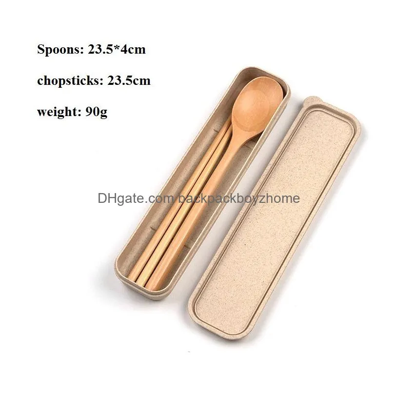 wooden chopsticks spoons knife set portable dinnerware set with packing box for travel camping