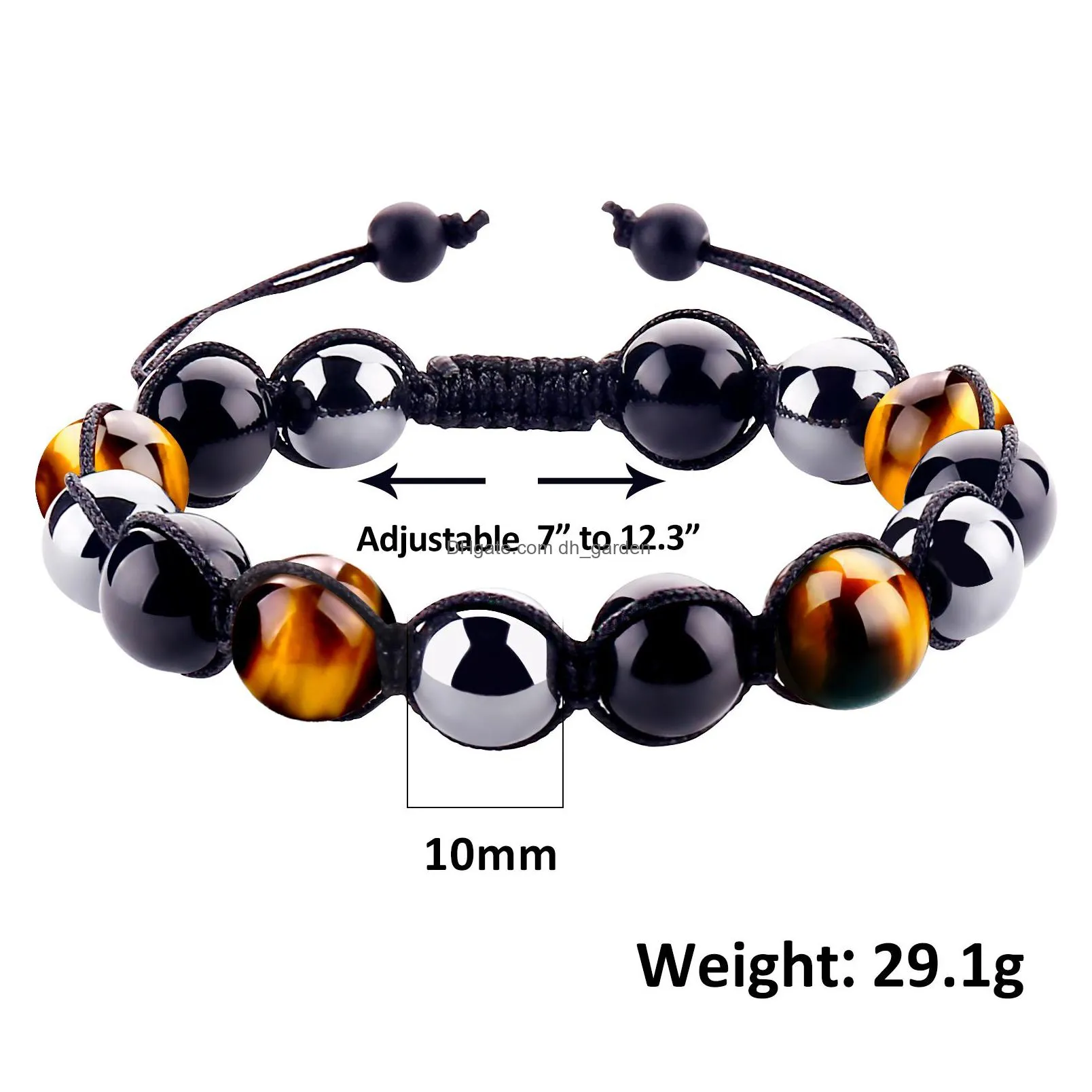 tiger eye stone beaded bracelet strands triple protection bracelets for men women 10mm rope braided yoga pulseras jewelry