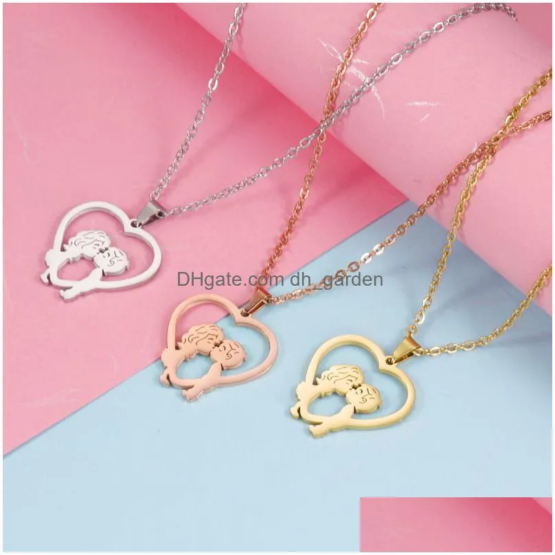 stainless steel boy girl necklace love heart gold plating pendant necklace memorial gift