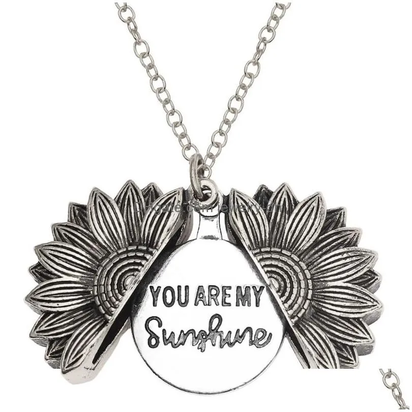 sunflower necklaces keep fucking going you are my sunshine open locket necklace sunflower collar ladys girls friend jewelry gift