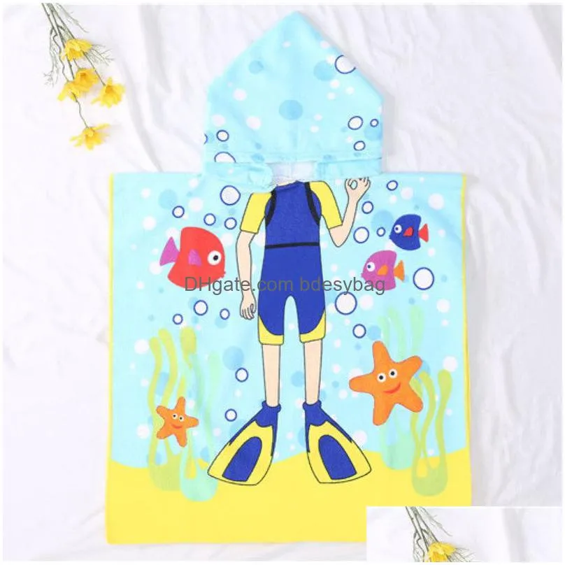 children hooded beach bath towel cartoon printed super absorbent kids 16 years pool bath swim coverups poncho cape