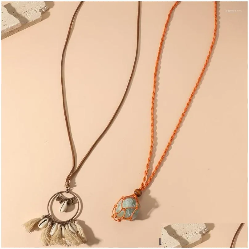 pendant necklaces fashion boho jewelry natural stones with semi precious stone women tassel shell necklace mothers day gift