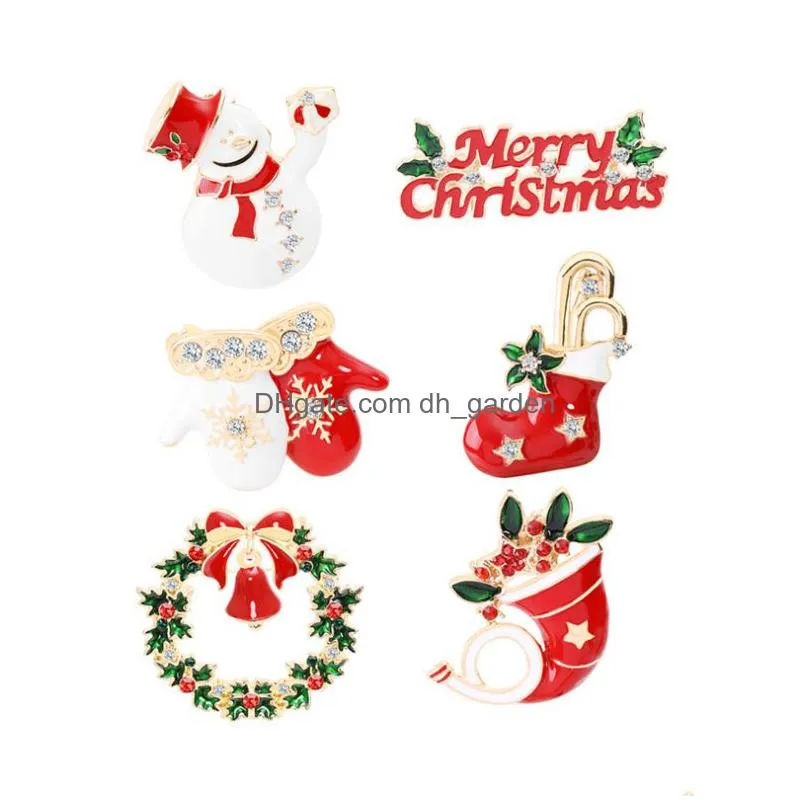 christmas brooches party gift 10 styles santa claus hat crutch socks boots sleigh enamel pin badge