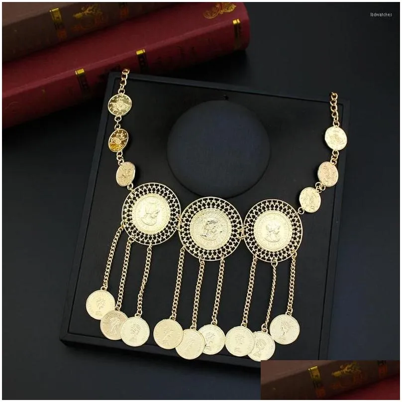 pendant necklaces neovisson turkish round flower shape coin chain gold plated women necklace arabic wedding jewelry ethnic